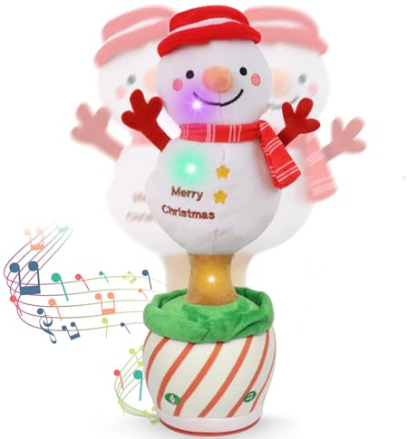 Père Noël chantant et dansant, bonhomme de neige avec musique, bonhomme de neige parlant, figurines de Noël en peluche (chanter, danser, répéter, lumineux) (A)