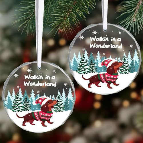 2 St체ck Weihnachtsbaum Anh채nger Deko, R채der Glasanh채nger Dackel,Weihnachtsschmuck Anh채nger Christbaumschmuck, Weihnachtsbaumschmuck, Glasscheibe Weihnachten Geschenke, Weihnachtsornament