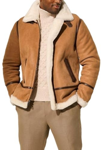 ZM ATTIRE Blouson aviateur B3 pour homme en daim et peau de mouton Marron