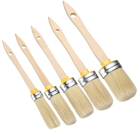 sourcing map 5 Pcs Wax Paint Brushes, 2 x 0.8 Inch Chalk Stencil Brush, Oval PET Fiber Bristle with Wood Handle, Painting Tool for Furniture DIY Home Decor Art Crafts, Yellow