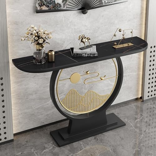 JIHAJU Sinterstein-Konsole, Moderne schmale Eingangseinheit, Metall-Flurkonsole, schlanke Einheit hinter Sofa für begrenzte Räume(Black 4,L130*W30*H80cm)