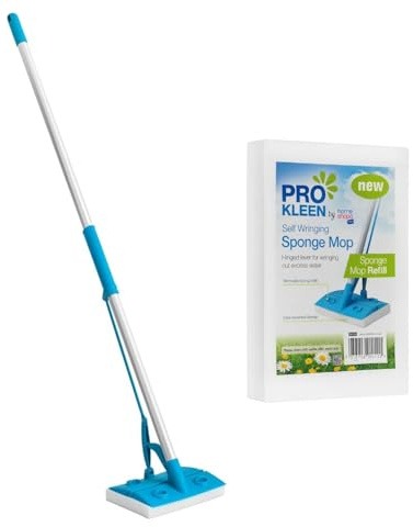 HOMESHOPA Self Wringing Sponge Mop With 1 Pack Refill, Flat Floor, Long Handle Hard Floor Cleaning, Super Absorbent, Lightweight, Non-Abrasive
