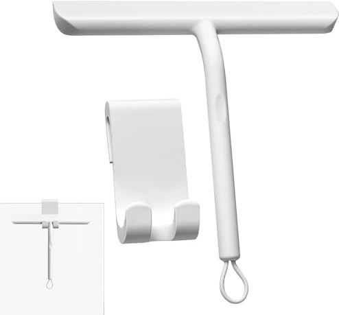 Vinabo Rasqueta Limpiacristales de Silicona para Ducha con Soporte, 21cm, Limpia Mamparas, Espejos y Ventanas sin Dejar Rayas, Diseño Ergonómico Antideslizante, Blanco