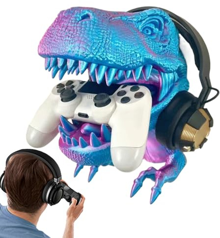 szaluyk Supporto per controller – supporto da parete | supporto controller dinosauro 3D testa dinosauri supporto per cuffie PS5 switch accessori decorazione da parete in antracite