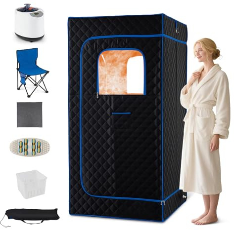 HOMFME Portable Steam Sauna Box, Sauna Tent with 1200W 3L Steamer, 15-Level Temperature, Remote Control, 99-Min Timer, Foldable Chair, Personal Home Spa for Full Body Relaxation (Blue)