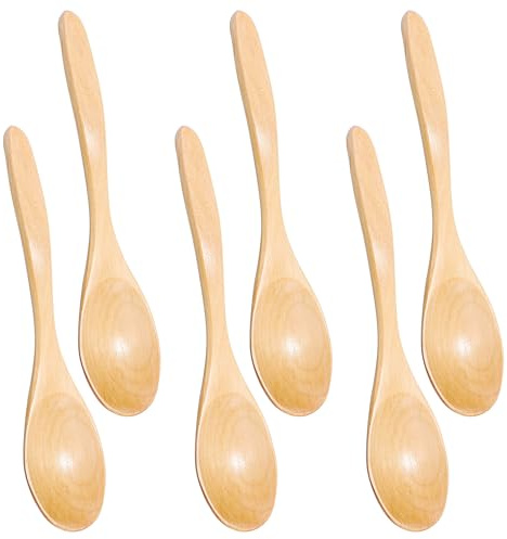 WJIAAA 6 cucharas pequeñas de madera de 14,5 cm de largo para miel, té, café, mermelada, azúcar, helado, sales de baño, para remover, hechas a mano de madera natural (color madera clara)