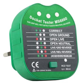 M.J COMFY-LIFE Socket Tester 90V-250V Electric Outlet Tester with RCD Test LED Indicators Grounding Tester for Power Socket Wiring Detection GFCI Outlet Polarity Checker 7 Diagnostic Results