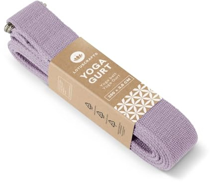 Lotuscrafts® Yogagurt 2,5 m - Yoga-Band zum Dehnen; 100% Bio-Baumwolle, Yogagurt Lang mit Verschluss aus Metall, Yoga-Strap für Einsteiger und Fortgeschrittene, 250 x 3,8 cm