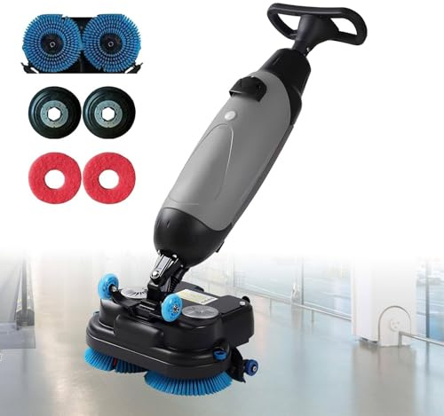 SHAHRYAR Lavasciuga Pavimenti Professionale, 240 Giri/Min, Lavapavimenti Elettrica Leggera, con Larghezza di Pulizia di 17, Doppie Spazzole Rotanti, Testina Rotante a 360°, Copertura 1200 M²/H Gray