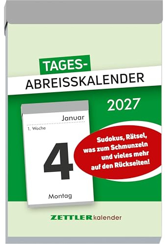 Tagesabreißkalender L 2027: Abreißkalender 7 x 10 cm, 1 Tag pro Seite mit Sudoku, Rezepten, Rätseln & Tipps auf den Rückseiten