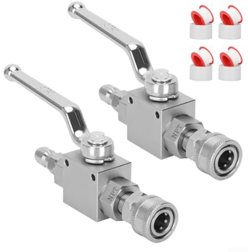 HEIBTENY Edelstahl Hochdruck-Kugelhahn 4500 PSI mit 3/20.3 cm Schnelltrennung, Absperrventil für Hochdruckreinigerschläuche und Pumpen, inklusive 2 Ventilen und 4 Adaptern