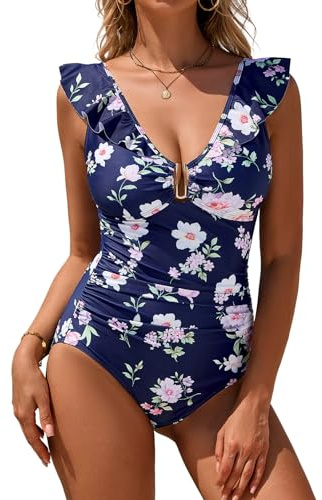 UMIPUBO Maillot De Bain Femme 1 Pieces Gainant Ventre Plat en V Push Up Rembourré Sexy Métal Décolleté en U Une Pièce Chic