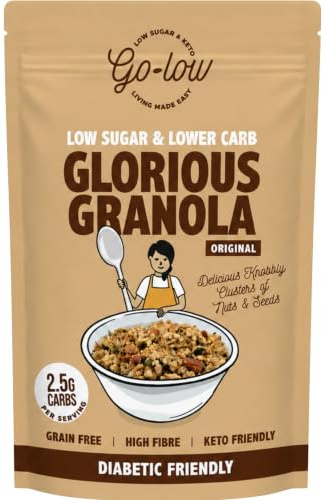 GO-LOW Glorious Granola - Low carb | Low sugar | Diabetic friendly | Keto | ONLY 2.5g carbs per serving | High fibre | Protein | Gluten free | Paleo | Vegan friendly