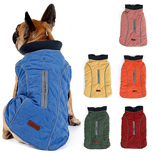 TFENG Reflektierend Hundejacke Brust 48-56cm, Rückenlänge 34cm Hundemantel Warm gepolstert Puffer Weste Welpen Regenmantel mit Fleece (Blau, M)