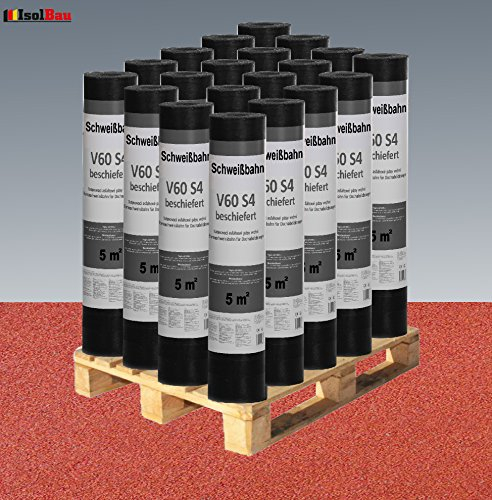Isolbau Schweißbahn V60 S4 beschiefert - Bitumenbahn mit Glasvlies-Einlage zur Dachabdichtung - Rot, 30 x 5 m² Rolle (Palette)