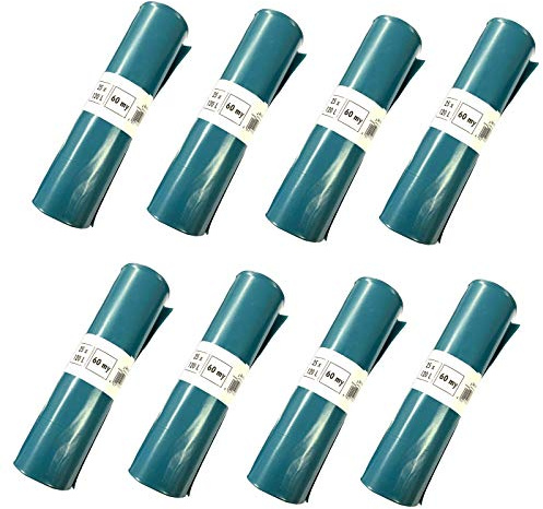 8x 25er Rolle Müllbeutel 120l Blau Extra Stark 60my Abfalltüte 200 Stück Abfallbeutel Mülltüte Abfallsack LDPE Müllsack