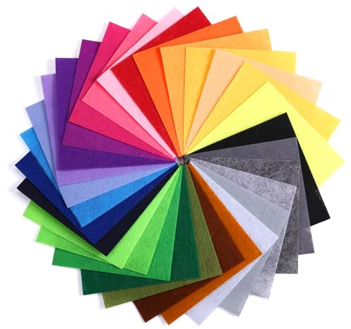 Naler 30pcs Felt Sheet 15 x 15cm Assorted Colour Felt Patchwork Sewing Square Non Woven Fabric for DIY Craftwork Handicraft
