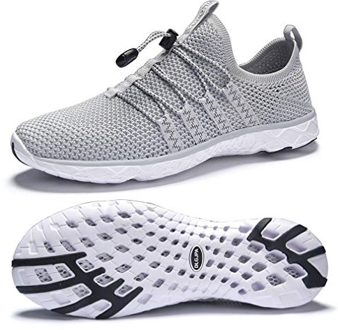 DLGJPA Men's Quick Drying Water Shoes for Beach or Water Sports Lightweight Slip On Walking Shoes LightGray 10.5