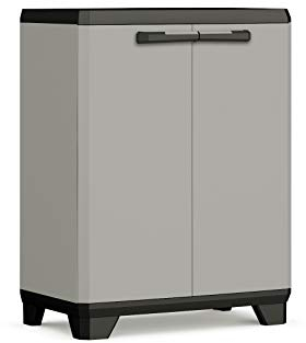 Keter Planet niedriger Schrank – recycelter Kunststoff, Grau/Schwarz, Schränke, 680 x 390 x 900 mm