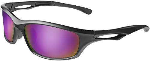 BALINCO Occhiali sportivi polarizzati Occhiali da sole da ciclismo con protezione UV400 per donne e uomini Perfetti per lo sci e lo snowboard per le piste da sci (nero opaco - specchio viola)