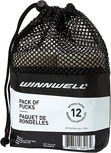 Winnwell Torwart-Trainingspucks – Weiß, 170 g, mit Netz-Tragetasche, offizielle Größe und Gewicht, ideal für Torhüter und Trainingsbohrer, Weiß, 12 Stück