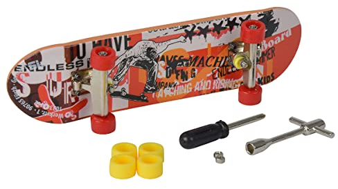 Simba 103306083 - Finger Skateboard, 6-Fach Sortiert, es Wird nur EIN Artikel geliefert, 9cm, Anti Stress, Fingerboard, Finger Scooter, mit Zubehör, ab 5 Jahren