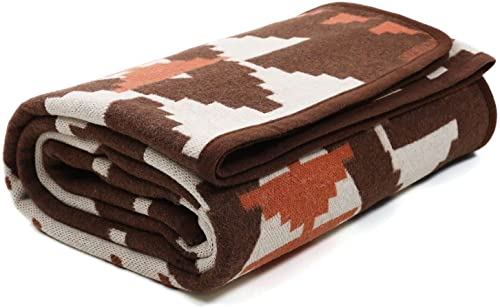 ACUSHLA Coperta in lana merino, 150 x 220 cm, coperta double-face, per divano, camera da letto, ufficio (Marrone indiano)