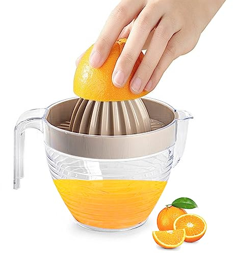 Plastic Citrus Lemon Orange Juicer Plastic Manual Hand Squeezer Fruit Juicer for Lime Fresh, Water Melon, Strawberry, Blueberry, Grapes Healthy Juice (Taupe with Transparent Jug)
