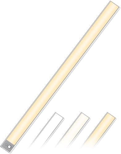 216 LEDs Under Cupboard Kitchen Lights, 23.6 Inches Dimmable Motion Sensor Wardrobe Lights with 4500mAh Rechargeable Battery, 3 Color 2700K-6500K Under Cabinet Lights,Stick-on Closet Light for Indoor