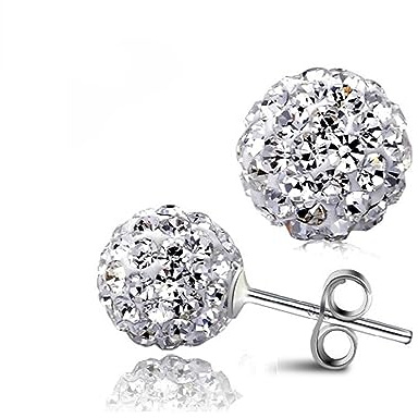 Bellitia Jewelry Pendientes de Botón de Cristal en Forma de Bola de Plata de Ley 925 Aretes Shamballa de Cristal Diamantes CZ para Mujer, 6MM 8MM 10MM