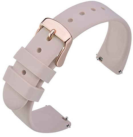 ANNEFIT Correas Reloj Silicona, Correa de Repuesto de Goma Suave de Liberación Rápida 18mm con Hebilla Oro Rosa (Rosado Claro)