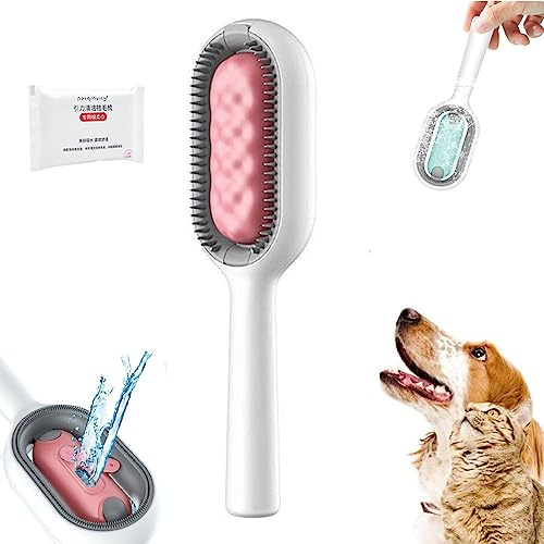 Ukisisi Pet Hair Removal Comb with Water Tank, Cat Brushes for Long Haired Cats, Pet Mini Hair Removal Brush for Dogs & Cats, Pet Hair Remover-pink||4mm