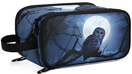 Kulturbeutel Nachtmond-Eule Große Kosmetiktasche Kulturtasche Waschtasche Make Up Tasche Waschbeutel Schminktasche für Damen Mädchen