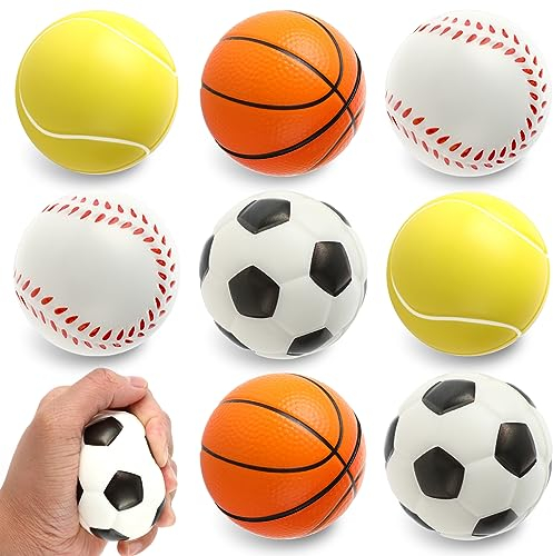 8 Stück Stressball, 6 cm Mini Stress Sportbälle Schaum Antistressball, Stressabbau Bälle enthalten Fußball Basketball Tennis Baseball, Schaumstoffbälle Stressbälle Schwammball