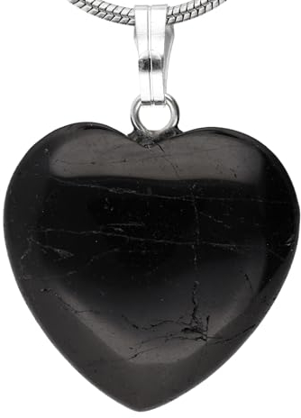 Lebensquelle Plus Herzanhänger Turmalin (Schörl) | Edelstein Anhänger mit 925er Silberöse | 1,5 cm x 1,5 cm - 2 x 2 cm Herz mit Öse | Inklusive Edelsteinkarte