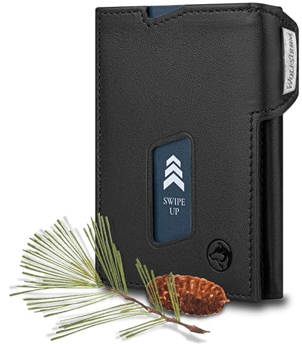 Wolfstrøm Slim Wallet mit Münzfach 'Ludvig' I 7+1 Karten Mini Geldbörse I RFID Blocker I Damen Herren Portemonnaie Klein I Credit Card Holder Geldbeutel – Classic Black