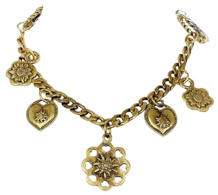 lordies Oktoberfest Charivari Edelweiss Trachten Hosenkette Dirndlkette Herz Blumen Antik Gold