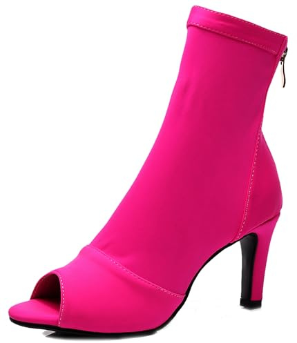 Minishion Womens Dance Heel Boots Peep Toe Party Ankle Booties Z008 Rose UK 3.5