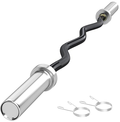 SPORTNOW Barra de Pesas de Acero 120 cm 8 kg Barra Curl EZ Ø50 mm con 2 Presillas Carga 100 kg Barra Olímpica para los Discos de Ø5 cm Entrenamiento en Gimnasio Casa Negro y Plata