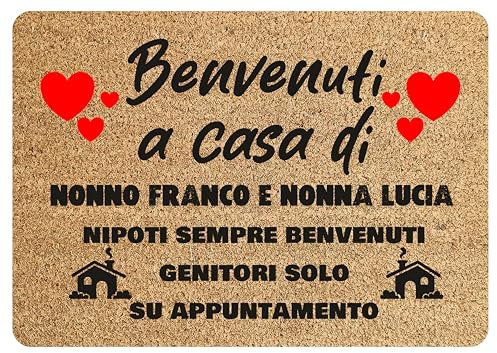 Colorfamily Tappeto Zerbino personalizzato con nome Nonni Nipoti sempre benvenuti Ingresso Casa 60x40 cm