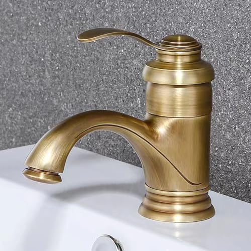 ZYCDP Mischbatterie Waschbecken Vintage Badarmatur Einhebel Mischbatterie für Badezimmer Kaltes und Heißes Wasser, Antiquität, Kurz
