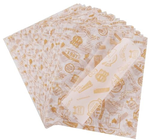 Hejo 100 Greaseproof Paper Sheets, 25x21.5cm Burger Wrapping Sheets | Oil Proof Papers for Bread Sandwich Burger Fries Food Gift Wrapping Baking