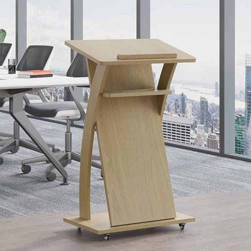 MAYFABD Podiumstisch Rednerpult Tragbarer Podestständer mit Rollen Holz Hostess Stand Empfangstheke für Klassenzimmerkirchen Mobiler Rednerpulttisch im Büro Besprechungsraum,B