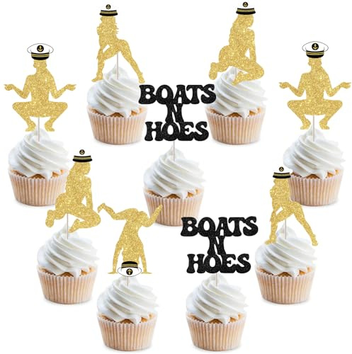 Sursurprise Nautical Bachelorette Party Decorations, 24PCS Boats N Hoes Twerk Cupcake Toppers, Funny Nauti Beach Cruise Sailor Anchor Bachelorette Bridal Shower Engagement Wedding Party Supplies