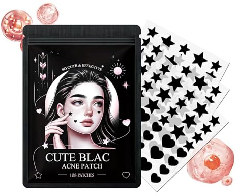 Shefave Pimple Patch Hydrokolloid Pflaster, 268PCS Schwarze Acne Patch, Gesichtspflege Pickel Pflaster, Herz & Stern Absorptions Wasserdicht Pickel Patches, Tag und Nacht