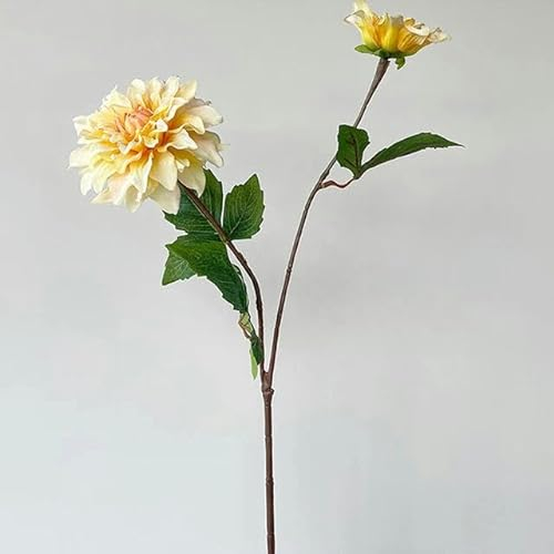 ZFISH Künstliche Dahlien-Blumen für Dekorationen, realistische Haptik, rosa Hochzeitsblumen-Arrangement, Kunst, weiße Silikon-Dahlienblüten, gelbe Dahlie, 1 Stück