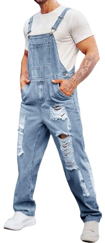 Runcati Herren Denim Latzoverall Jeans Strampler Hose Verstellbarer Riemen Arbeitskleidung Slim Fit Jumpsuit, B-light blue, M