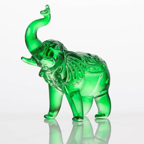 Arikyrist Crystal Elephant Figurine Home Decor, Glass Statue Gifts for Women Men, Collectible Animals Tabletop Decoration Sculpture With Trunk Up Ornaments (Green)