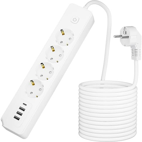 DSIOUHV Steckdosenleiste 8-Fach mit 45°Neigungsdesign 3 USB-A 1 USB-C Mehrfachsteckdose 1,8M verlängerungskabel 3680W 16A Sicher, mit Überhitzungsschutz, geeignet für Büro/Spielzimmer/Küche