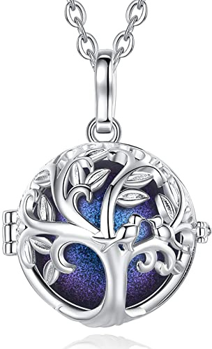 EUDORA Harmony Ball Collier Bola de Grossesse pour Femme Maman, Arbre de Vie Pendentif Bola Ange Carillon, Boule de Souhaits Cloche Musicale Bijoux Cadeau, 114,3 cm + 76,2 cm